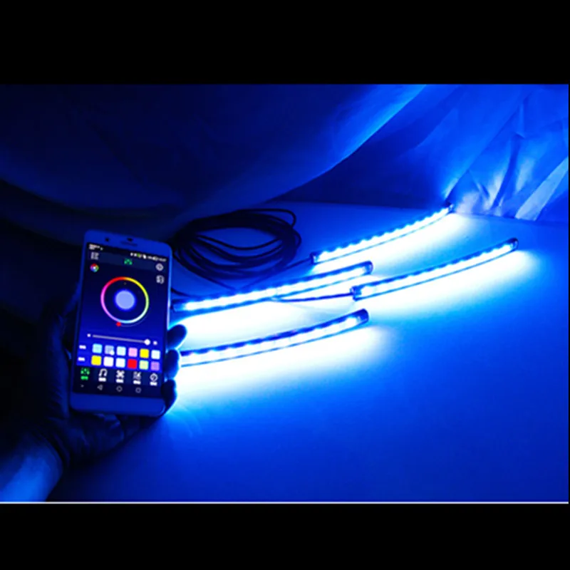 4 шт автомобилей RGB Светодиодные ленты фары автомобиля укладки APP/голос/удаленного Управление Декоративные Атмосфера лампы салона Свет Аксессуары