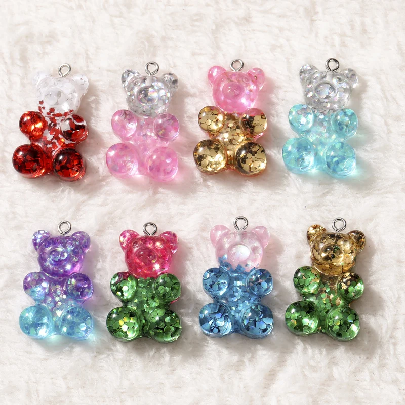 20 шт 20*30 мм Gummy Bear Амулеты с плоской задней стороной, кабошоны из смолы, блестящие амулеты для брелка, подвески, ожерелья, сделай сам