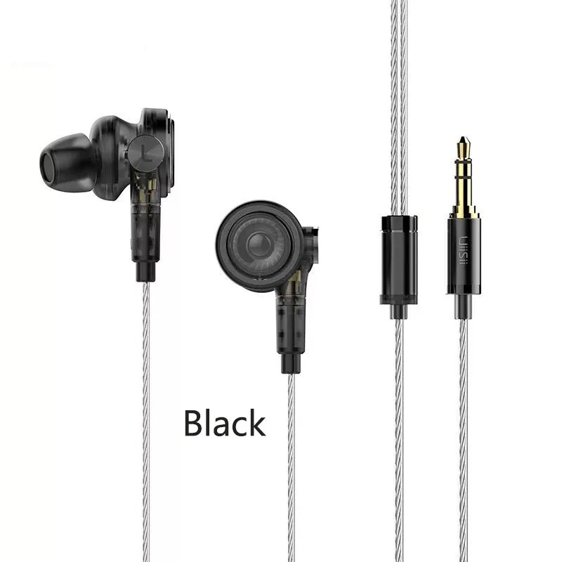 UiiSii BA-T9 2BA+ 1DD 6 драйвер гибридная технология монитор HiFi DJ бас стерео с микрофоном наушники для iPhone xiaomi - Цвет: Black
