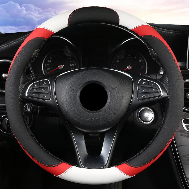 6 Colors Fashion Steering Wheel Cover PU Leather Size M 37-38cm for Lada Skoda Nissan Toyota VW Polo Pink Women Auto Accessories