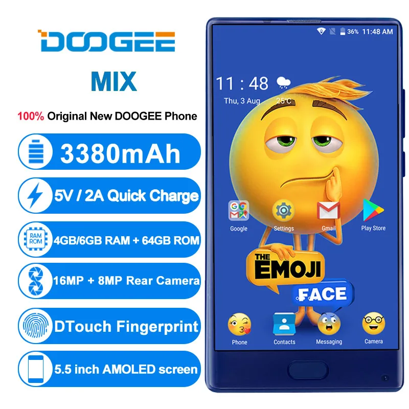 DOOGEE MIX смартфон с 5 дюймовым дисплеем восьмиядерным процессором MTK Helio P25 ОЗУ 4 Гб