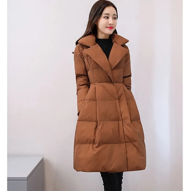 caramel colour UHYTGF зимняя куртка, женская парка, пуховик, утепленная верхняя одежда, узкая юбка с бантом, стильная хлопковая зимняя куртка с отворотом, s Ladies1001 - Цвет: caramel colour