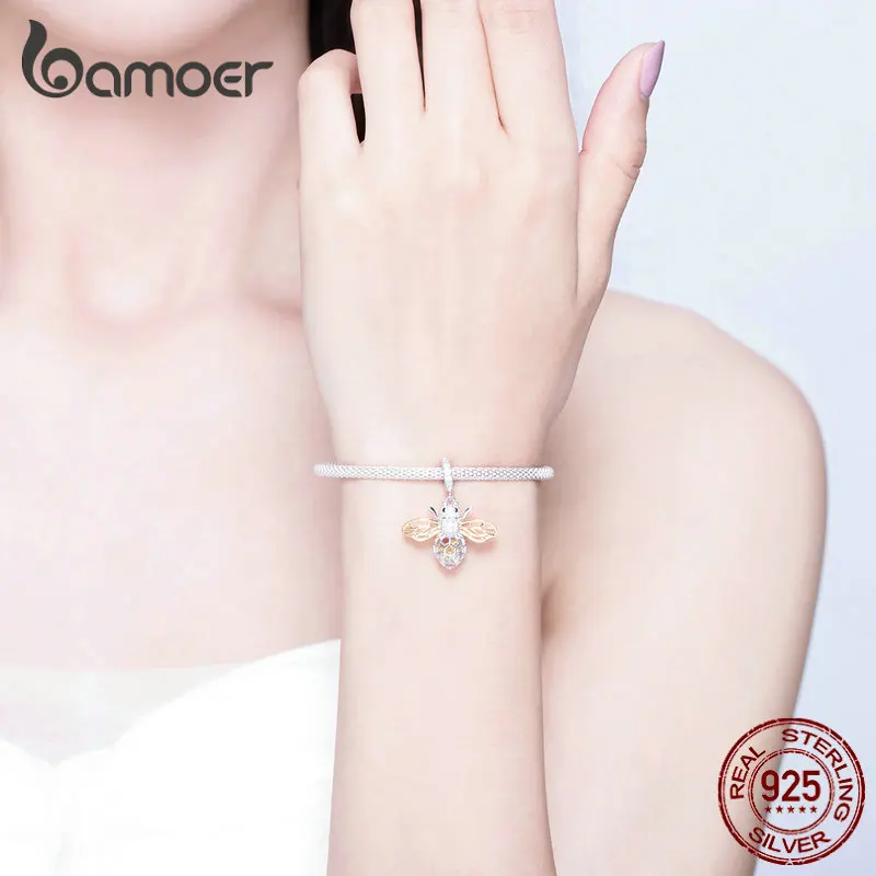 bamoer Original Design Queen Bee Pendant Charm Bracelet Sterling Silver 925 DIY Jewelry Bracelets for Women Luxury Brand SCB830