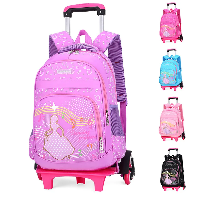 Детский школьный ранец на колесиках для девочек, съемные нейлоновые ортопедические рюкзаки для подростков