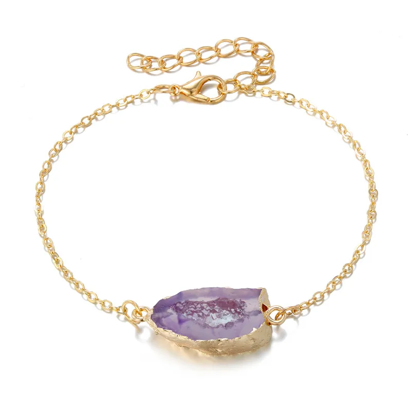 light purple Dayoff Европейская неправильная Смола Камень Рука звено цепи для женщин ювелирные изделия ручной работы Геометрическая Имитация друзы браслеты B124 - Окраска металла: light purple