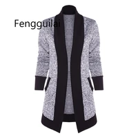 open front two tone knit cardigan women clothing long sleeve 2019 autumn high collar casual sweaters with pockets
