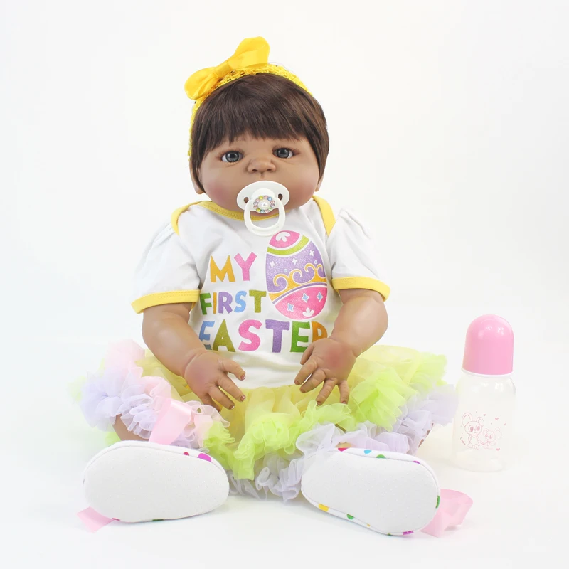 

55cm Full Body Silicone Bebe Reborn Doll Black Skin Girl Lifelike Newborn Baby Princess Toddler Babies Girl Bonecas Bathe Toys