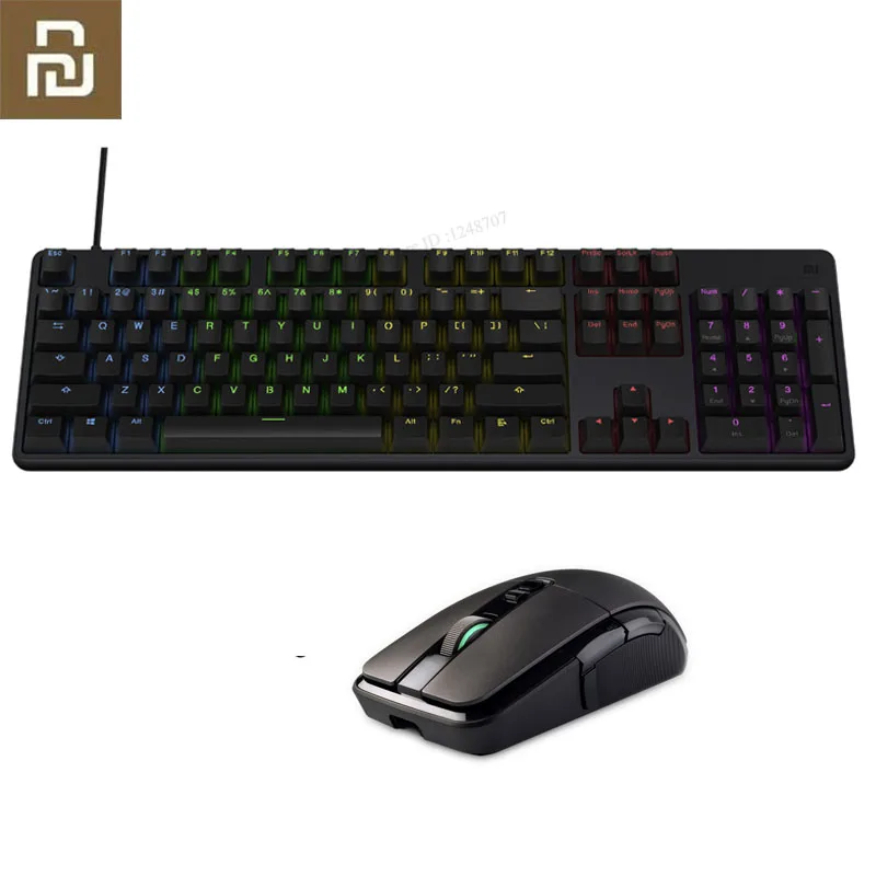 1Set Xiaomi Механическая игровая клавиатура с RGB подсветкой гриф поддерживает до 33 клавиш с двойным режимом Xiaomi Беспроводная/проводная мышь - Цвет: 1Set