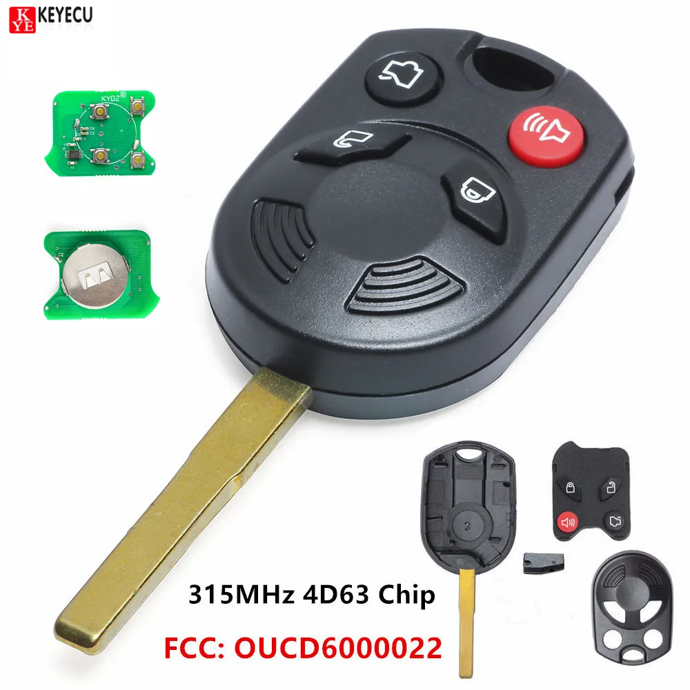 4 кнопочный дистанционный ключ KEYECU 315 МГц 80 бит 4D63 для Ford Escape Focus C Max Transit