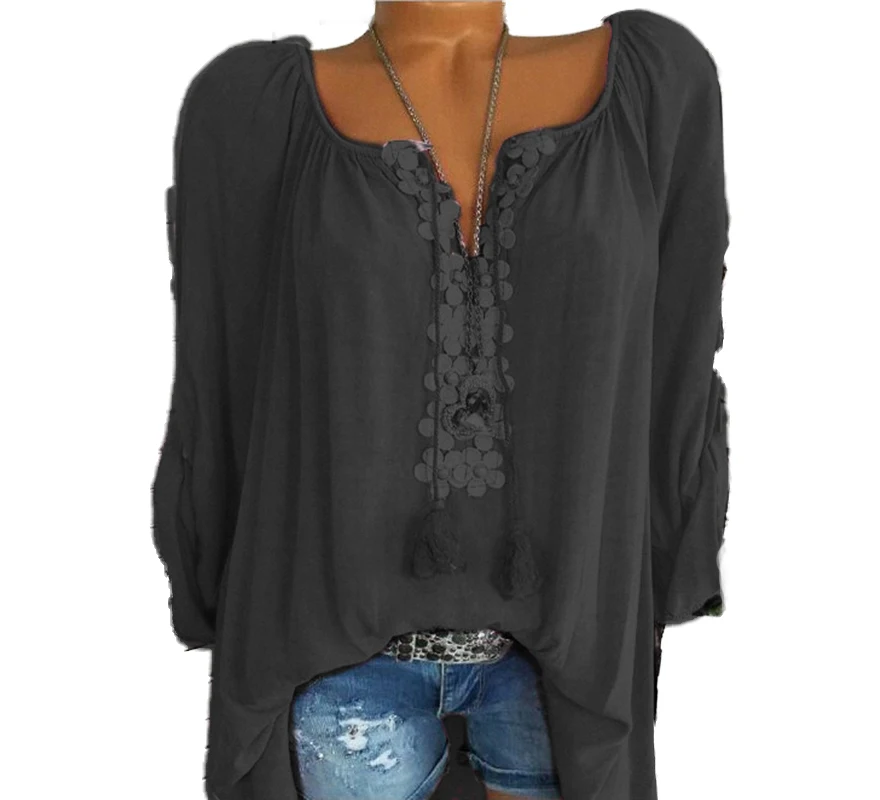 Однотонные повседневные Осенние Топы больших размеров с V образным вырезом