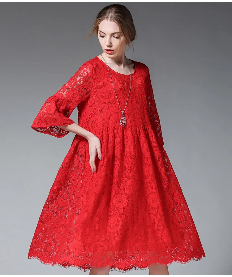 2017 дизайнерские Весна осень женские цветочные кружевные платья большие размеры
