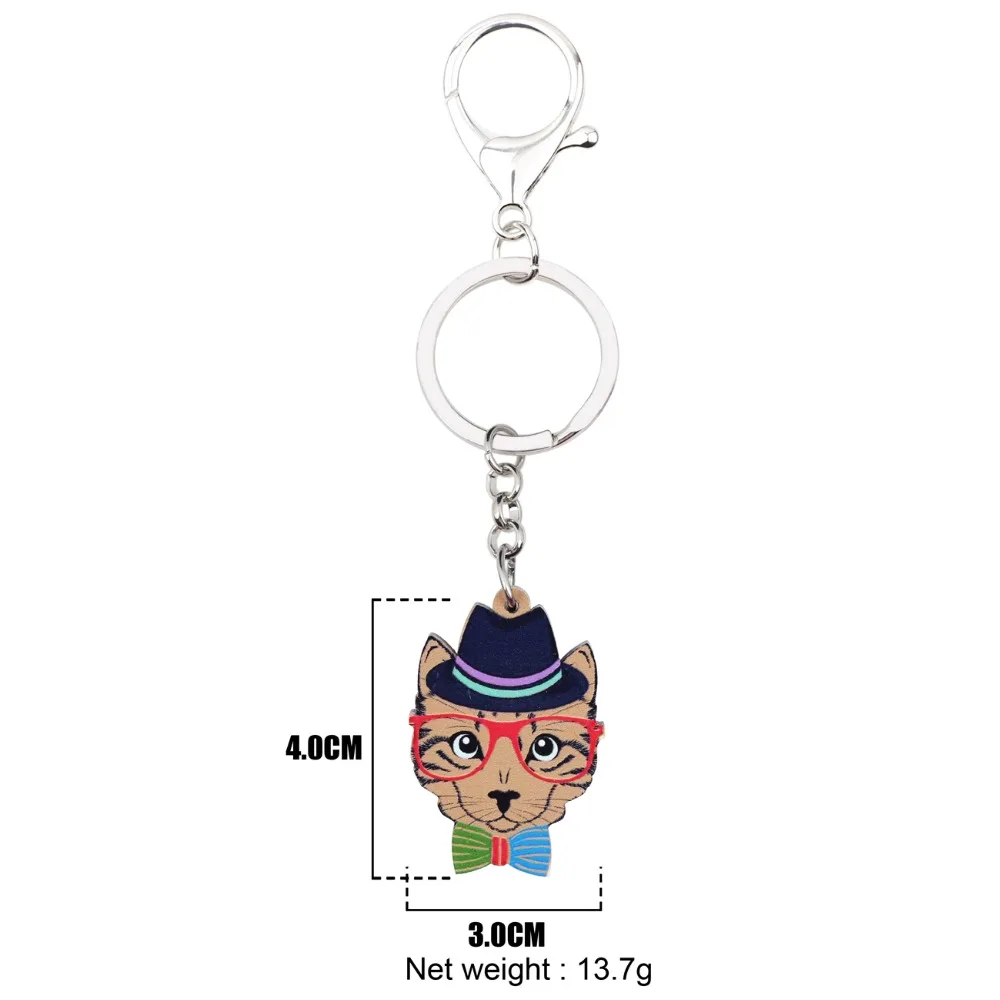 Брелок для ключей Bonsny женщин и девушек акрил кот котенок очки шляпа цепочка в