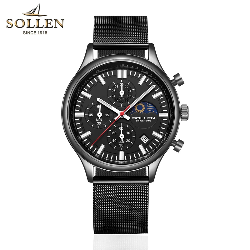Black Steel SOLLEN мужские s часы лучший бренд класса люкс кварцевые золотые часы мужские повседневные стальные военные водонепроницаемые спортивные наручные часы Relogio Masculino - Цвет: Black Steel