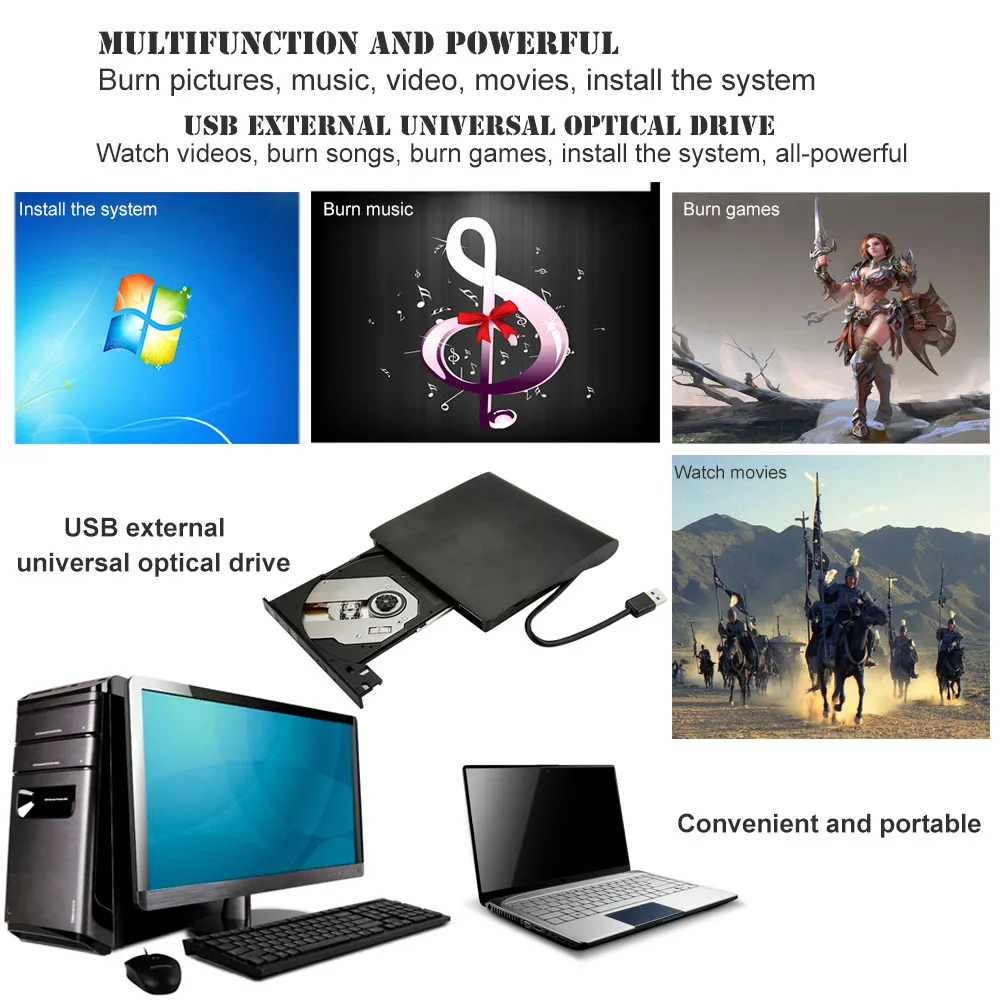 Внешний USB3.0 DVD+/-R 8X, DVD-RW 4X, CD-R 24X, DVD8X, DVD-R Burner read Writer POP-UP для ноутбука Мобильный Внешний привод