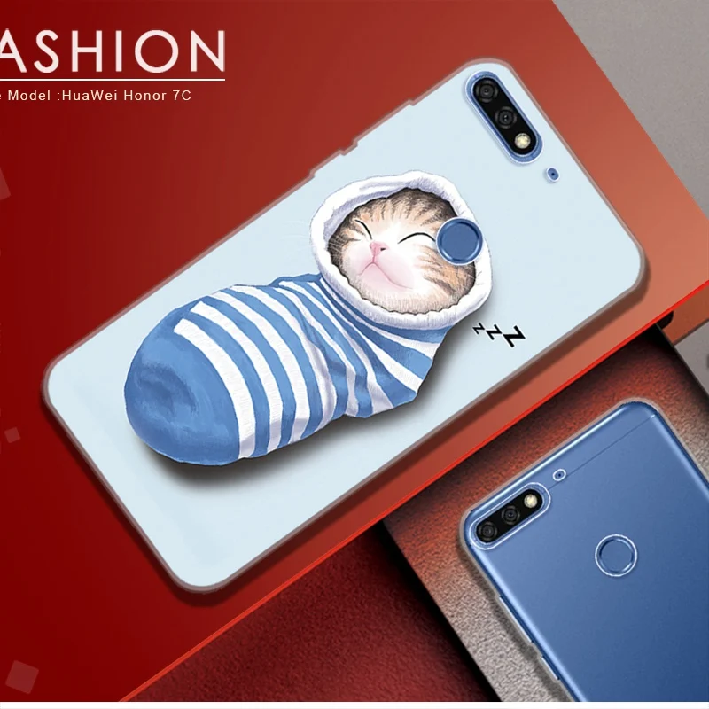 UTOPER Coque для huawei Honor 7C случае Silisone Мягкие TPU милый кот чехол телефона наслаждаться 8