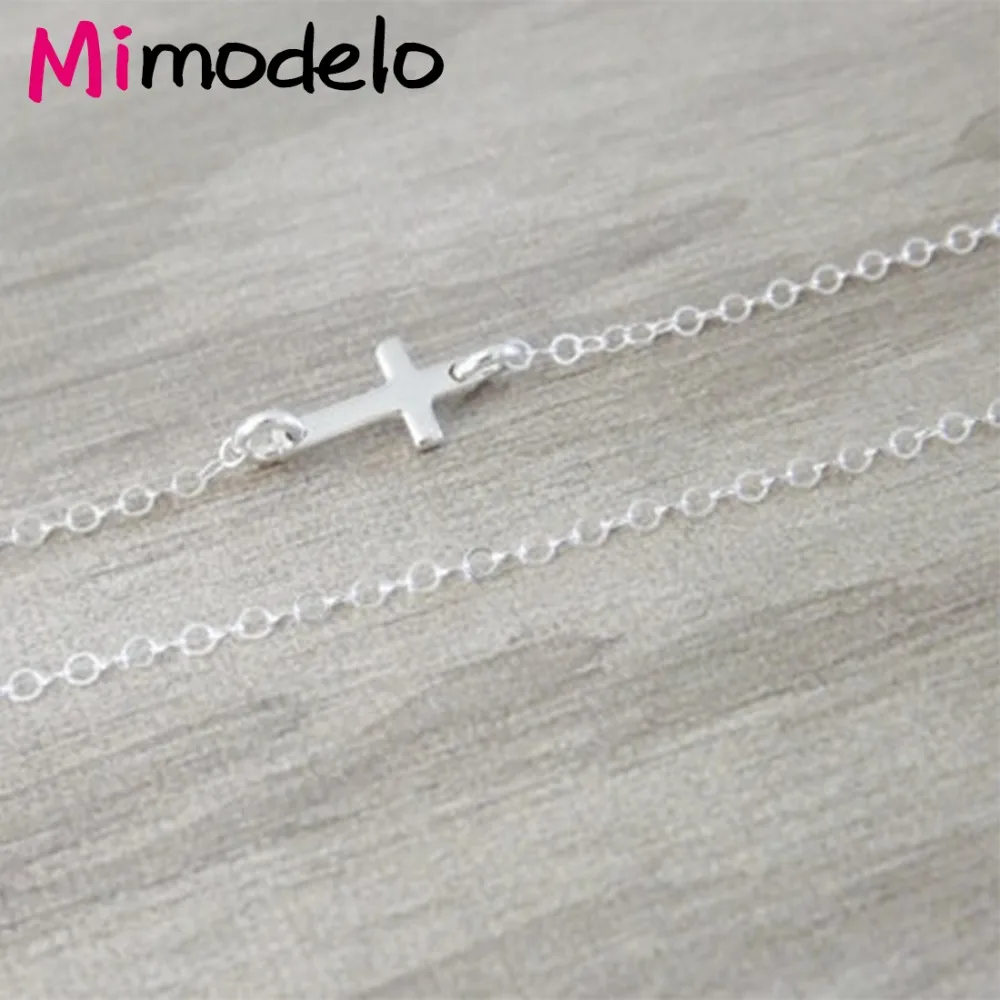 Ожерелье в стиле бохо женское подвеска с крестом сбоку Серебряного и золотого