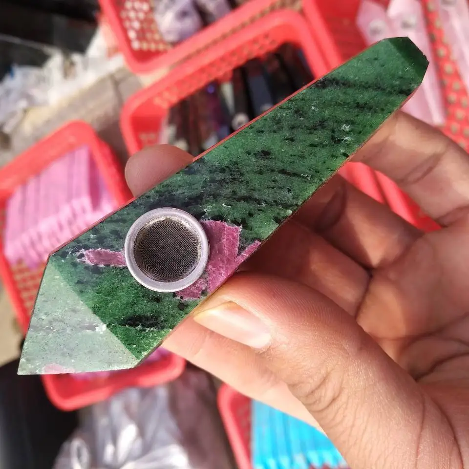 Натуральный эпидот Хрустальная дымовая трубка палочка точка для здоровья табака