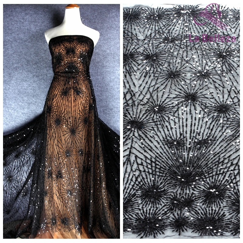 La Beauty 1 ярд светло белый/черный искусственный шелк с вышивкой кружевная ткань