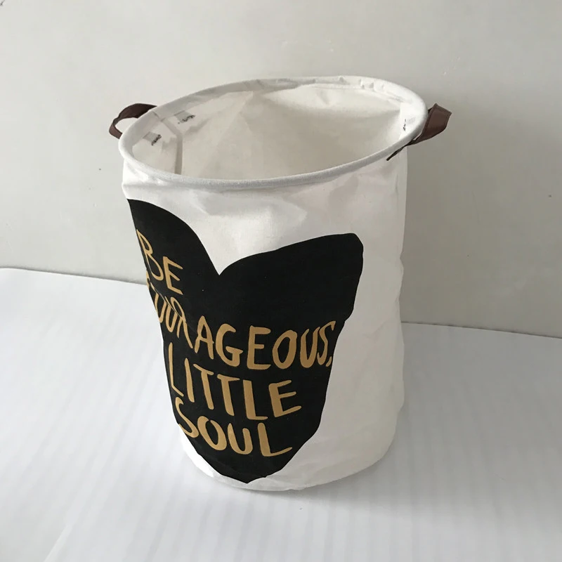 Большая складная корзина для хранения белья с принтом букв и сердца тканевый