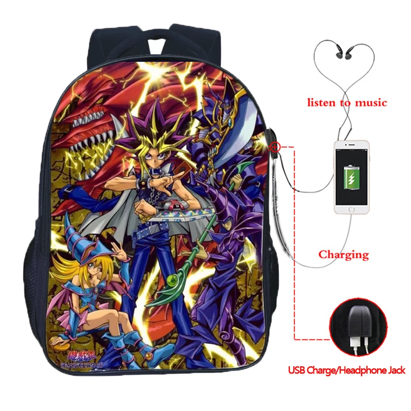 Повседневная модная школьная сумка Yu-Gi-Oh с USB-зарядкой для мальчиков и девочек