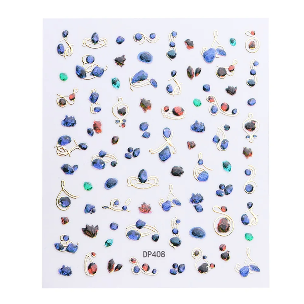DP408 1 шт. стикеры 3D на ногти Nail Art клейкие обертывания Блестящий Золотой Цветок Драгоценный Камень Луна слайдер переводная Наклейка украшения маникюрные советы LADP401-412 - Цвет: DP408