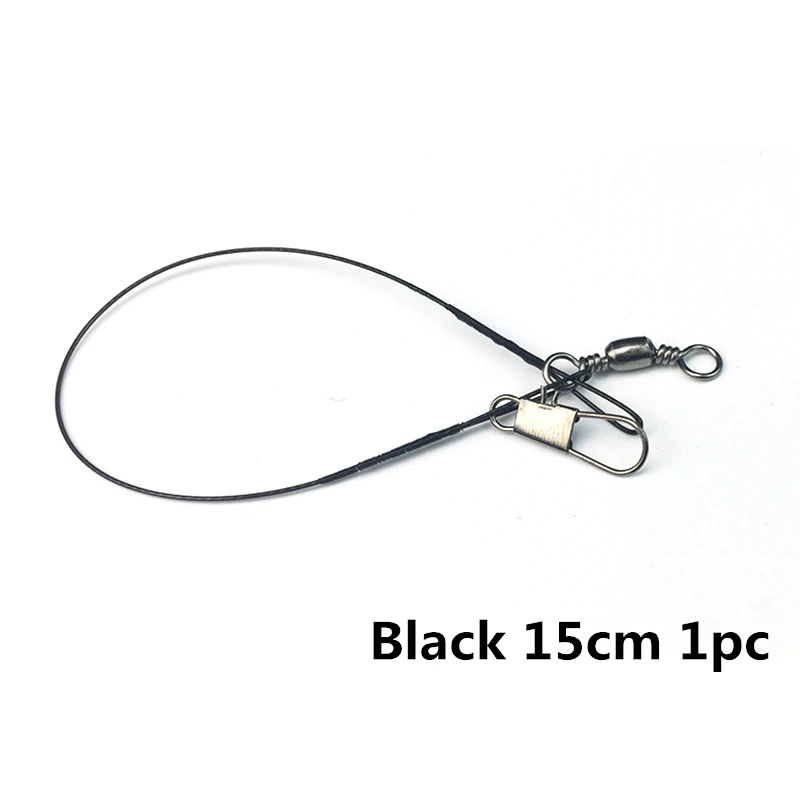 Black 15cm 1pc Рыболовные лески из нержавеющей стали Peche с оплеткой, ведущая стальная проволока, рыболовный крючок, поворотные рыболовные снасти из нержавеющей стали, аксессуары, инструменты, 1 шт - Цвет: Black 15cm 1pc