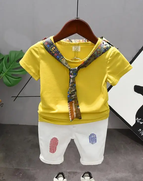 2pcs set Комплекты одежды для маленьких мальчиков летняя модная Матросская футболка+ белые шорты Одежда для маленьких мальчиков Детский костюм для детей 2-6 лет - Цвет: 2pcs set