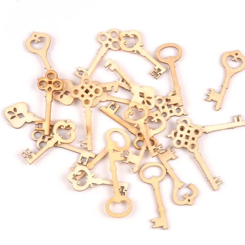 48 шт. смешанных натуральных деревянных ключей для скрапбукинга рукоделия