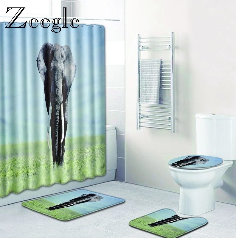 Zeegle Печатный коврик для ванной комнаты и занавески душа 4 шт. напольный унитаза