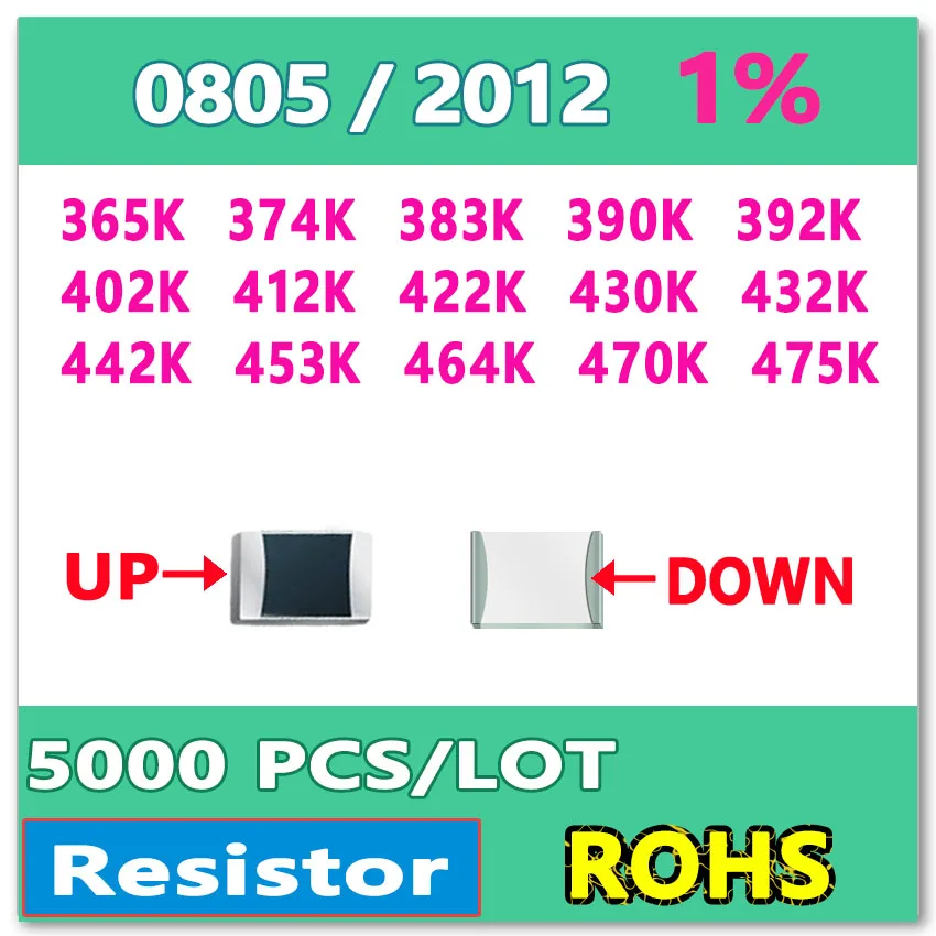 JASNPROSMA OHM 0805 F 1% 5000pcs 365K 374K 383K 390K 392K 402K 412K 422K 430K 432K 442K 453K 464K 470K 475K 2012 K smd резистор |