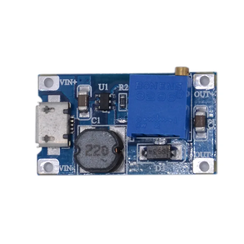 Регулируемый Повышающий Модуль 2А с MICRO USB 2в 24в до 5В 9В 12В 28В MT3608 LM2577|Интегральные