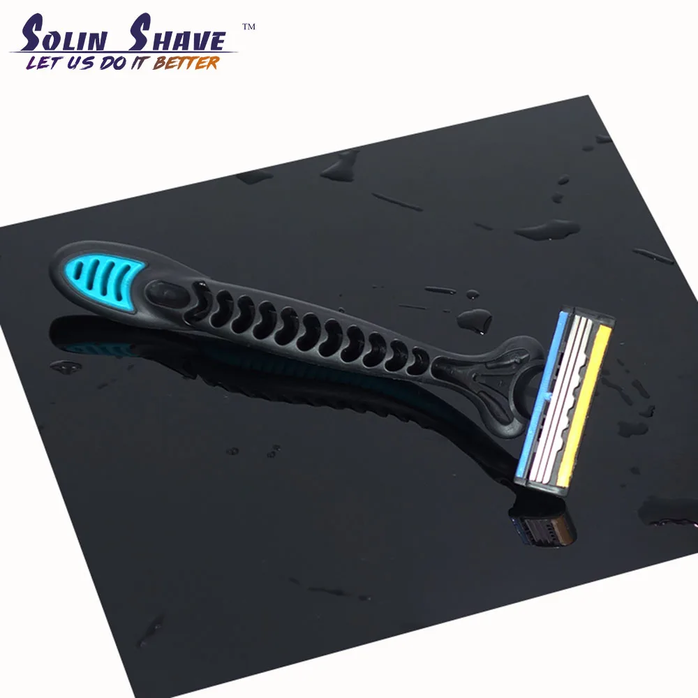 5pcs SolinShave Blue Manual Men's Disposable Razor Blade Polybag Package Beard Shaver Triple Stainless Blades SUCCOR3 R319 |