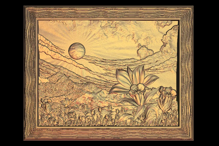 3d-рельефная модель в форме солнца и цветка формате STL ЧПУ роутер для резьбы