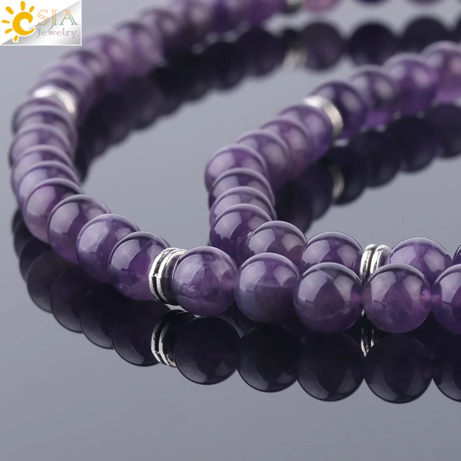 Многослойные эластичные браслеты CSJA натуральный камень фиолетовый кристалл