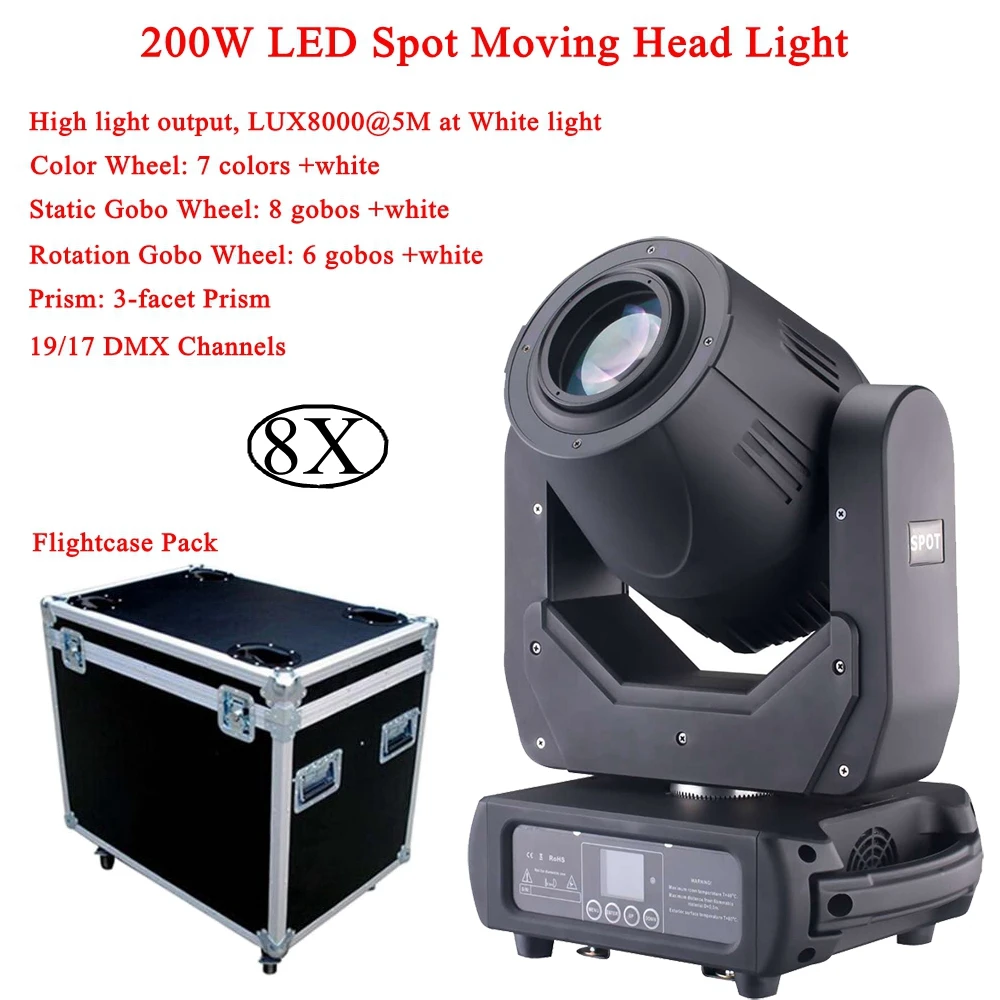 200W LED Spot Moving head light 3Face Prism Spot Light With Rotation Gobo Function For DJ Disco Stage Projector With Flight Case