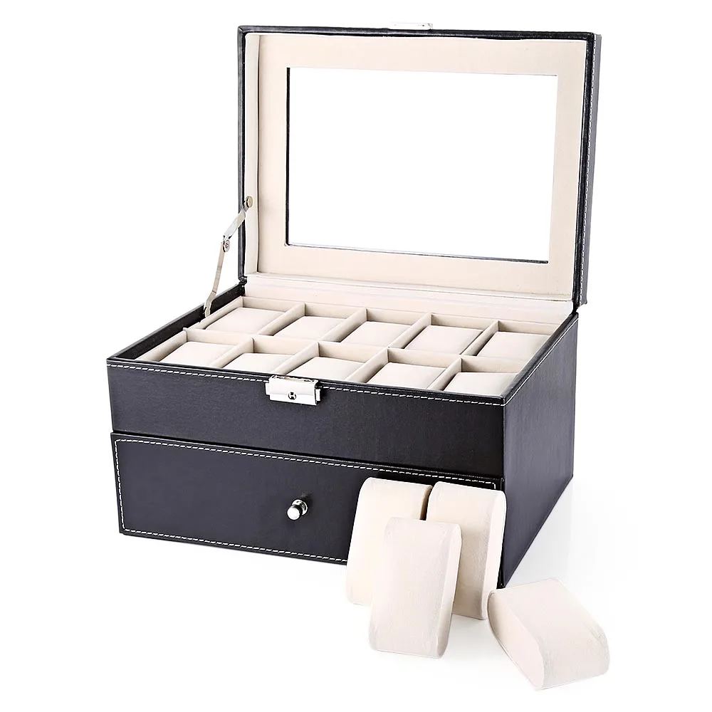 20 Grids Watch Box Collection Classic Leather Case Plastic Top Quality PU Winder High Capacity Display | Наручные часы