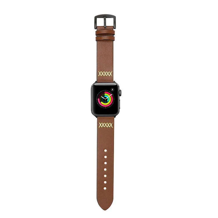 Dark brown Ремешок из натуральной кожи для Apple watch 3 2 1 Iwatch 42 мм 38 мм браслет Crazy Horse узор наручные часы ремень+ металлическая пряжка - Цвет ремешка: Dark brown