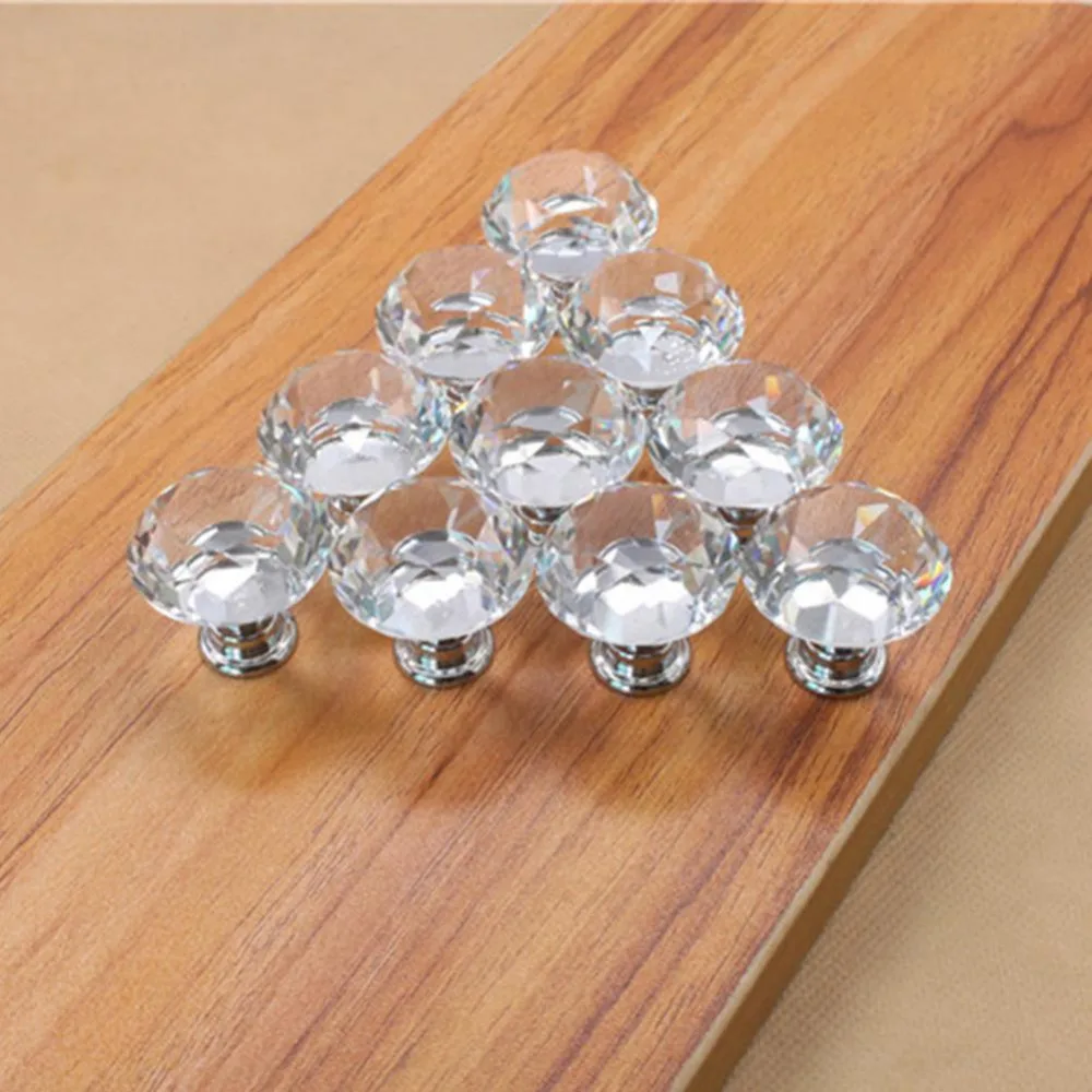 10 шт 30 мм прозрачные хрустальные стеклянные алмазные дверные ручки для кухонного