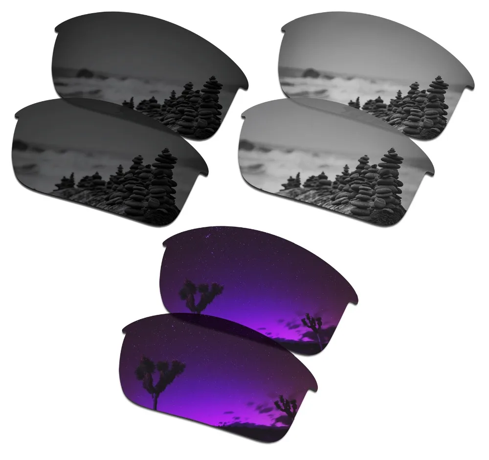 SmartVLT 3 Pairs Polarized Sunglass Replacement Lenses for Oakley Bottle Rocket Stealth Black & Silver Titanium & Plasma Purple