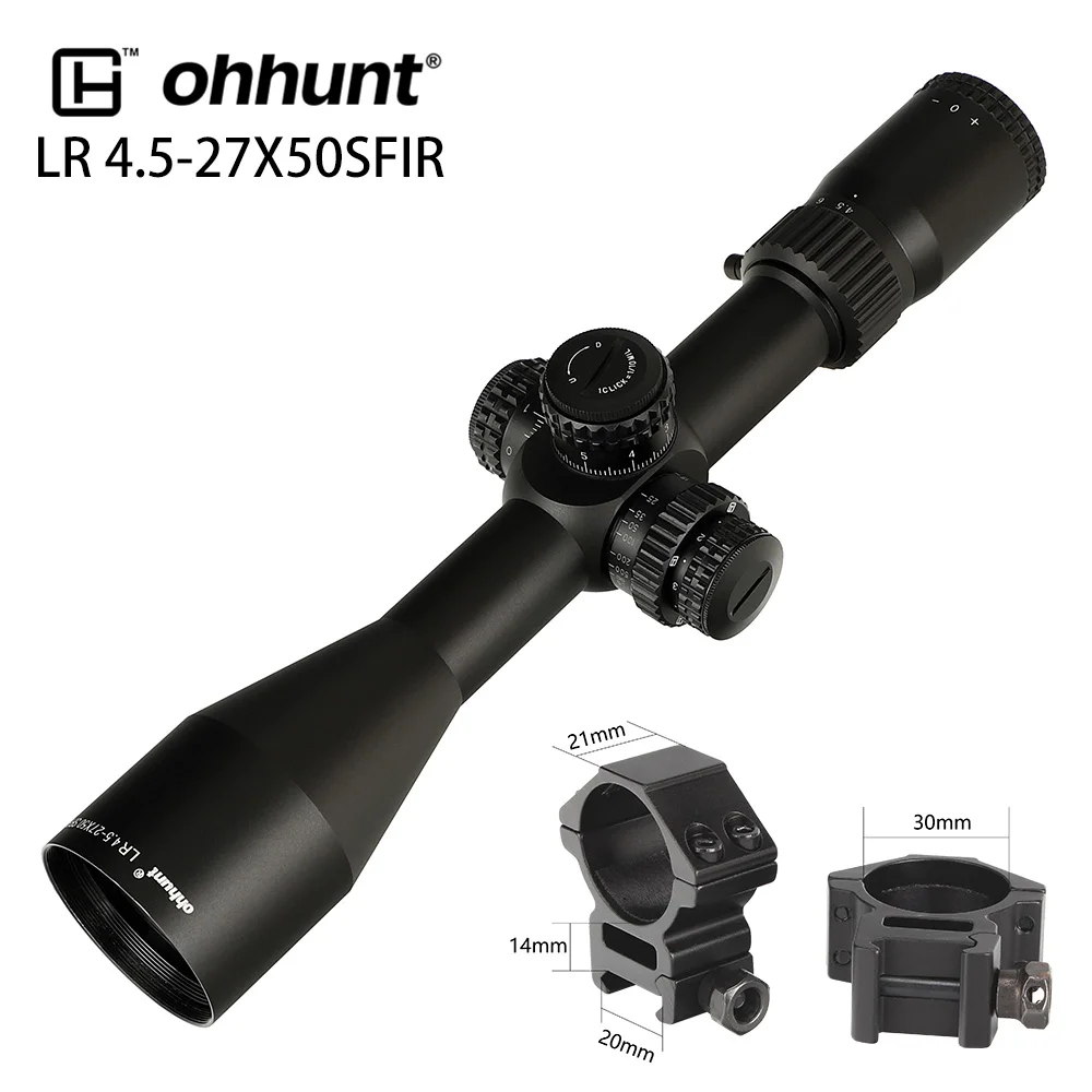 Med Picatinny Rings Ohhunt LR 4,5-27x50 SFIR охотничий прицел Mil Dot стекло травленая сетка Красное освещение башенки Блокировка сброса боковой параллакса прицел - Цвет: Med Picatinny Rings