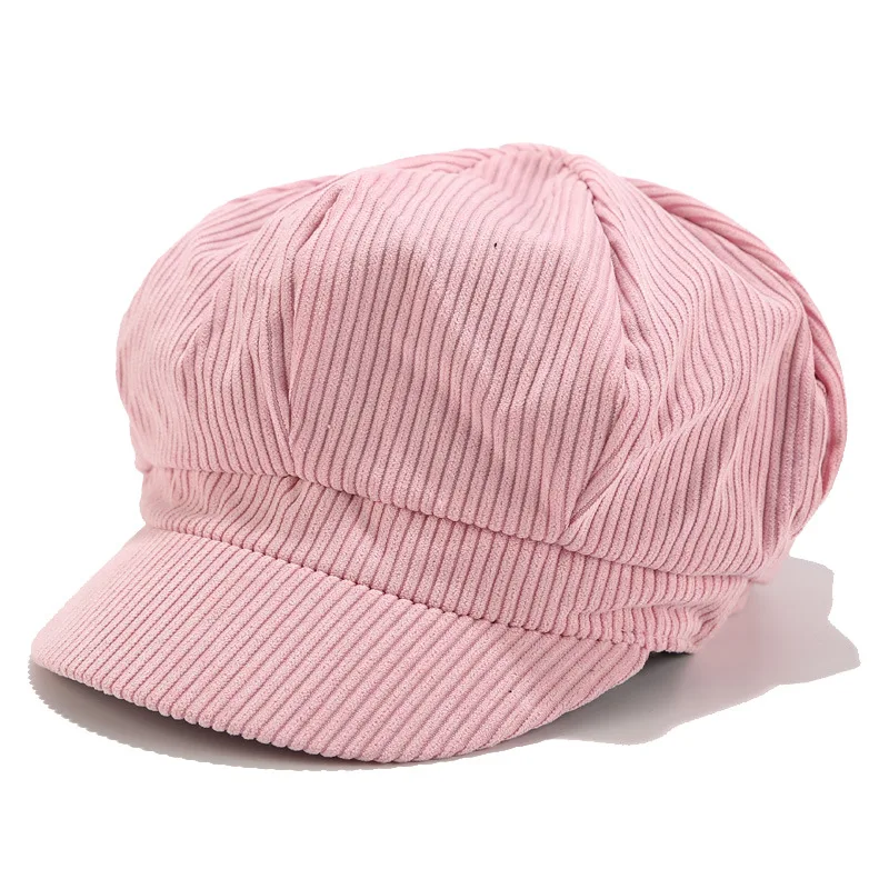 pink Хлопоковый берет, шляпа, женская шапка Newsboy, берет Baker cap, 90 девочек, береты с козырьком, элегантный однотонный берет, Женская восьмиугольная шапка - Цвет: pink