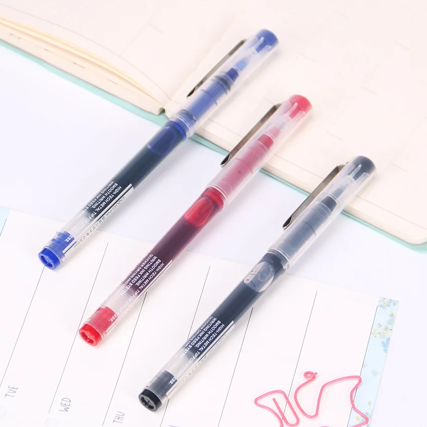 

1PC Black Red Blue Ink Pen Stationery Writing Pen 0.5mm Direct Liquid Type Gel Pen Writing Fluently Strong Quality Supplies