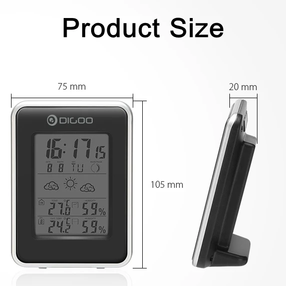 Digoo DG-TH1981/Погодная станция с цифровой LCD гигрометр термометр Беспроводной для дома и улицы погоды Сенсор часы с подсветкой