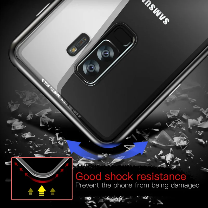 Магнитный чехол для Samsung S9Plus полностью Защитный флип-чехол из закаленного стекла
