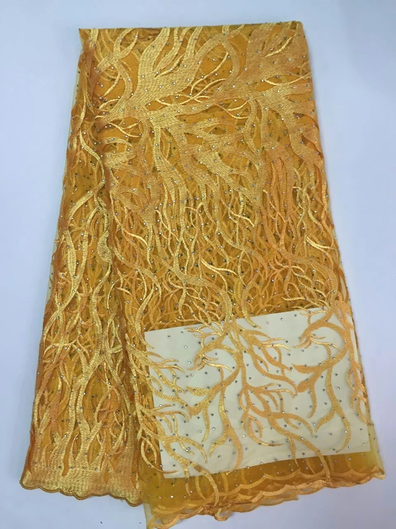 Самая низкая цена Королевский цвет ткань с камнями тюль французское кружево