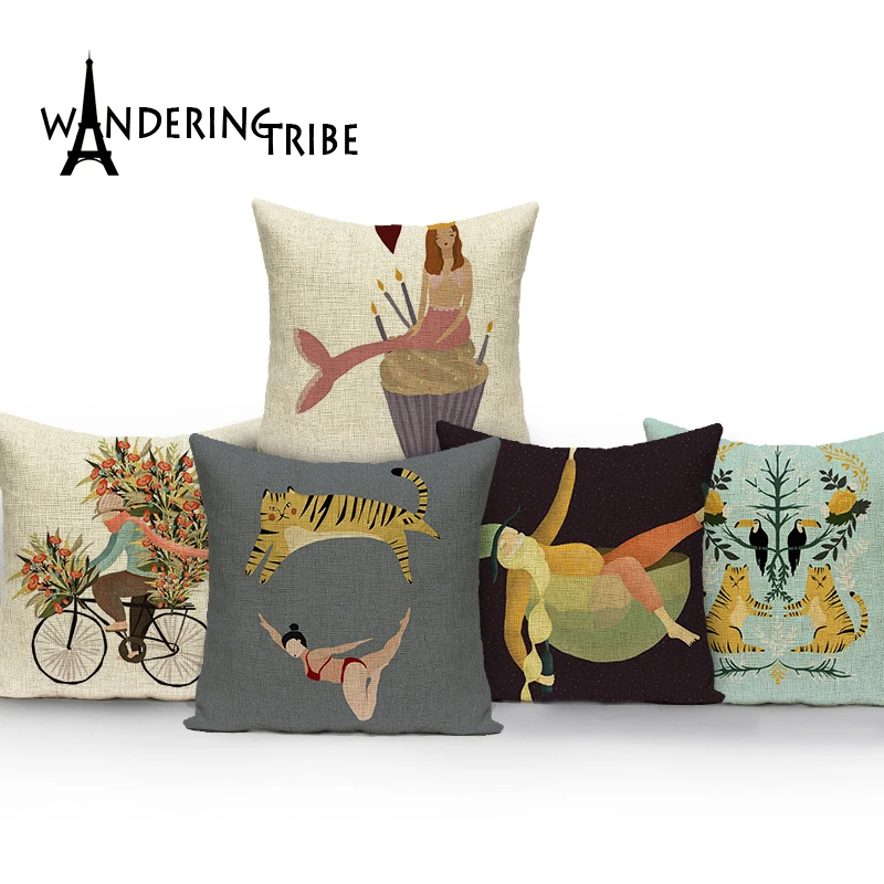 

Pillowcase animal colorful cushions home sofa decor Custom linen pillow cover fox cushion outdoor cushion cover Dropshipping