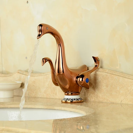 rose golden color Милый в форме утки с двумя ручками для ванной комнаты, кран для раковины, латунный кран для раковины, смеситель для раковины, 5 цветов на выбор - Цвет: rose golden color
