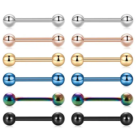 

MODRSA 2pcs/lot Stainless Steel Ball Tongue Ring Barbell Bar Tongue Stud Cartilage Septum Piercing Oreja Body Pircing Jewelry