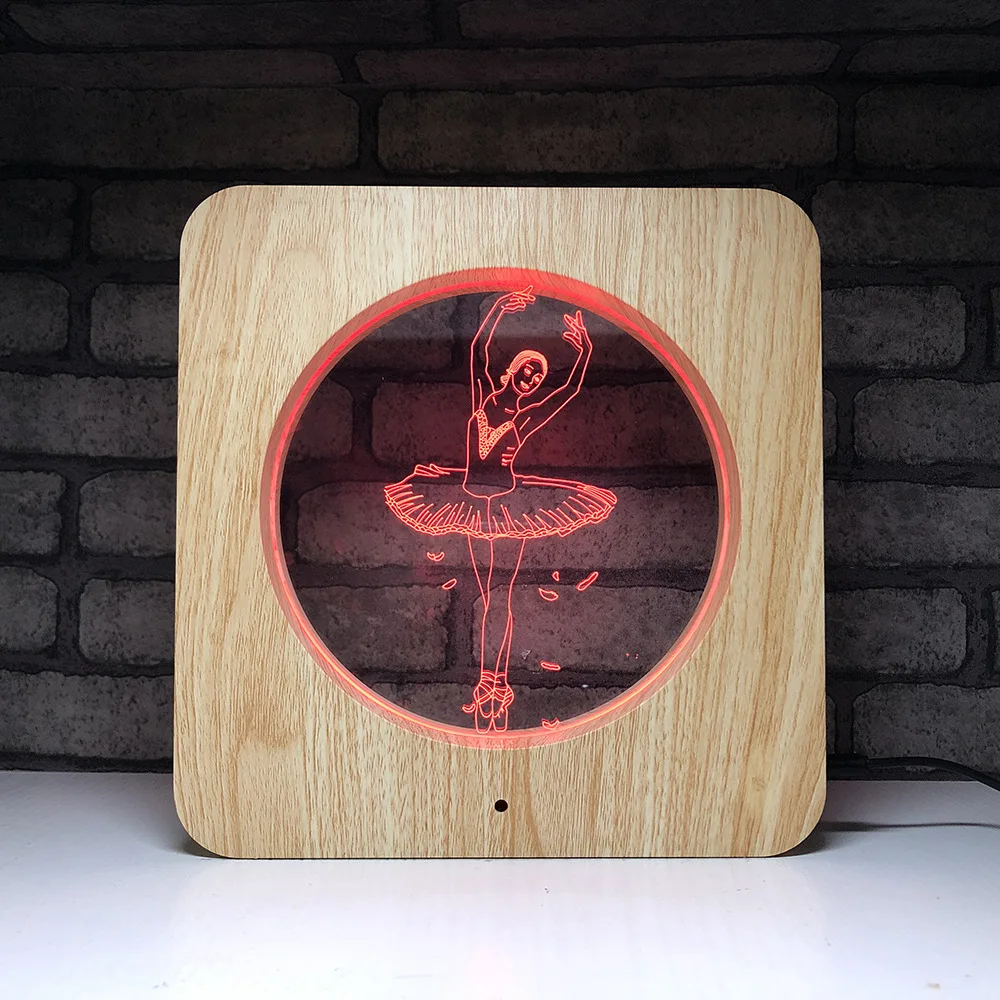 

New Wooden Ballet Dancer 3D LED RGB Night Light 7 Color Change Desk Light Action Figures 475 Boys Girls Christmas Toys