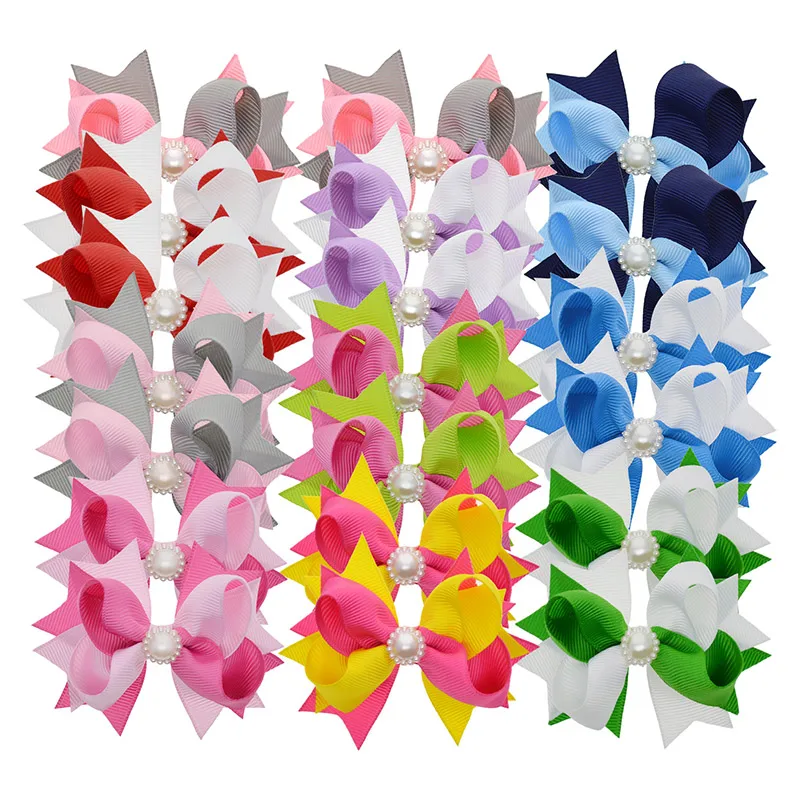20 PCS 3&quot Grosgrain Ribbon Girls Rhinestone Hair Bows Clips 10 Colors Pin Wholesale Children Cheap Accessories | Детская одежда и